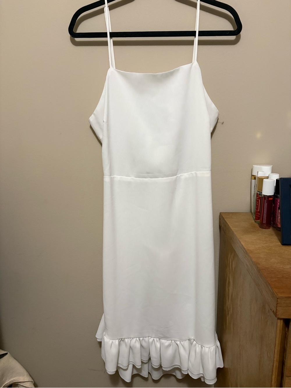 Missguided + White Slip Midi Dress with Ruffle Hem